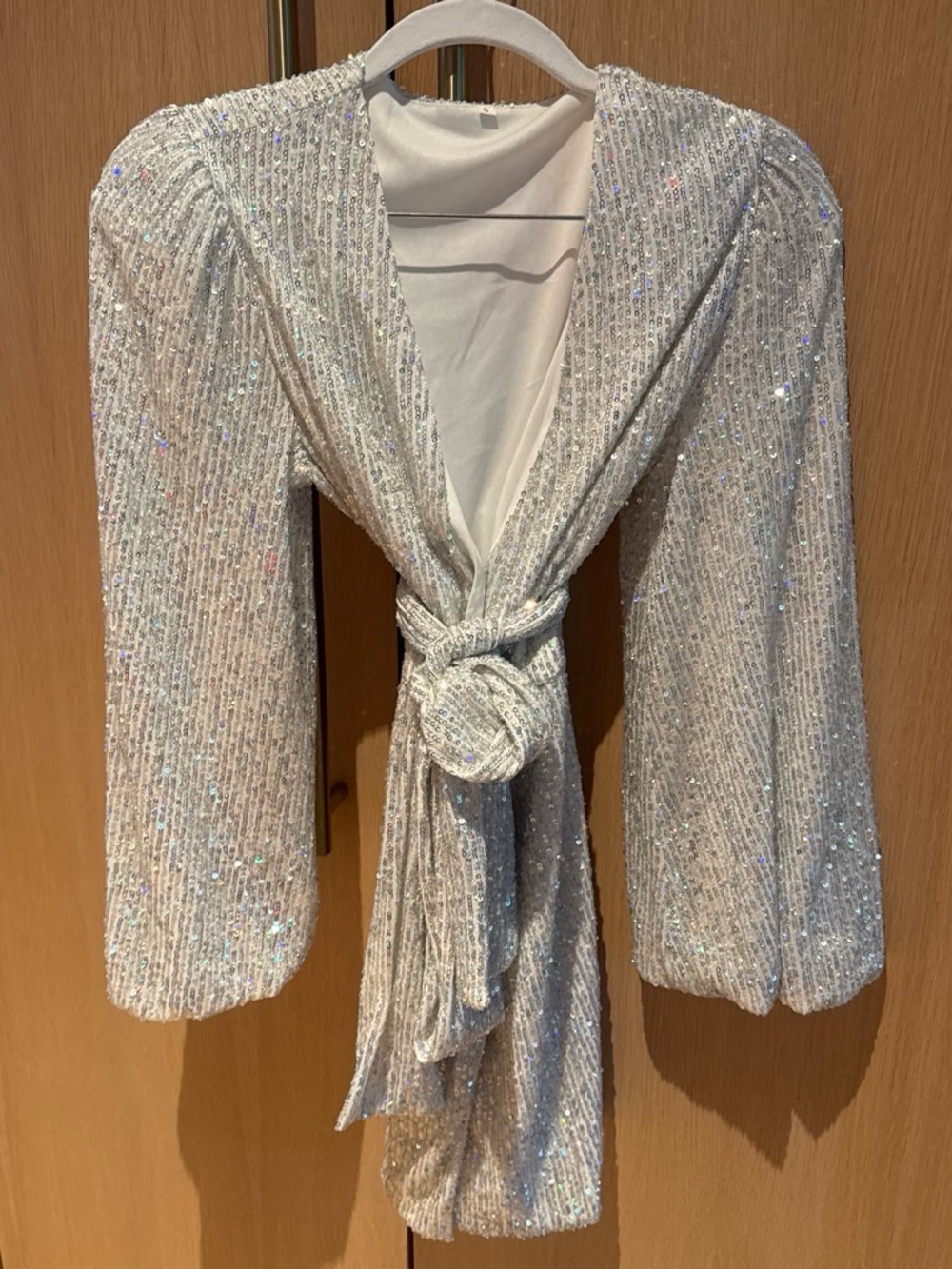 Sequin Tie-Front Jacket - Silver